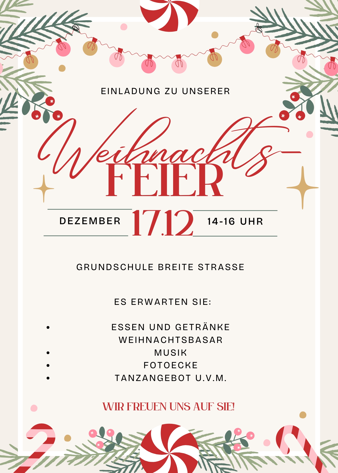 Beige and Red Modern Christmas Party Invitation (1)